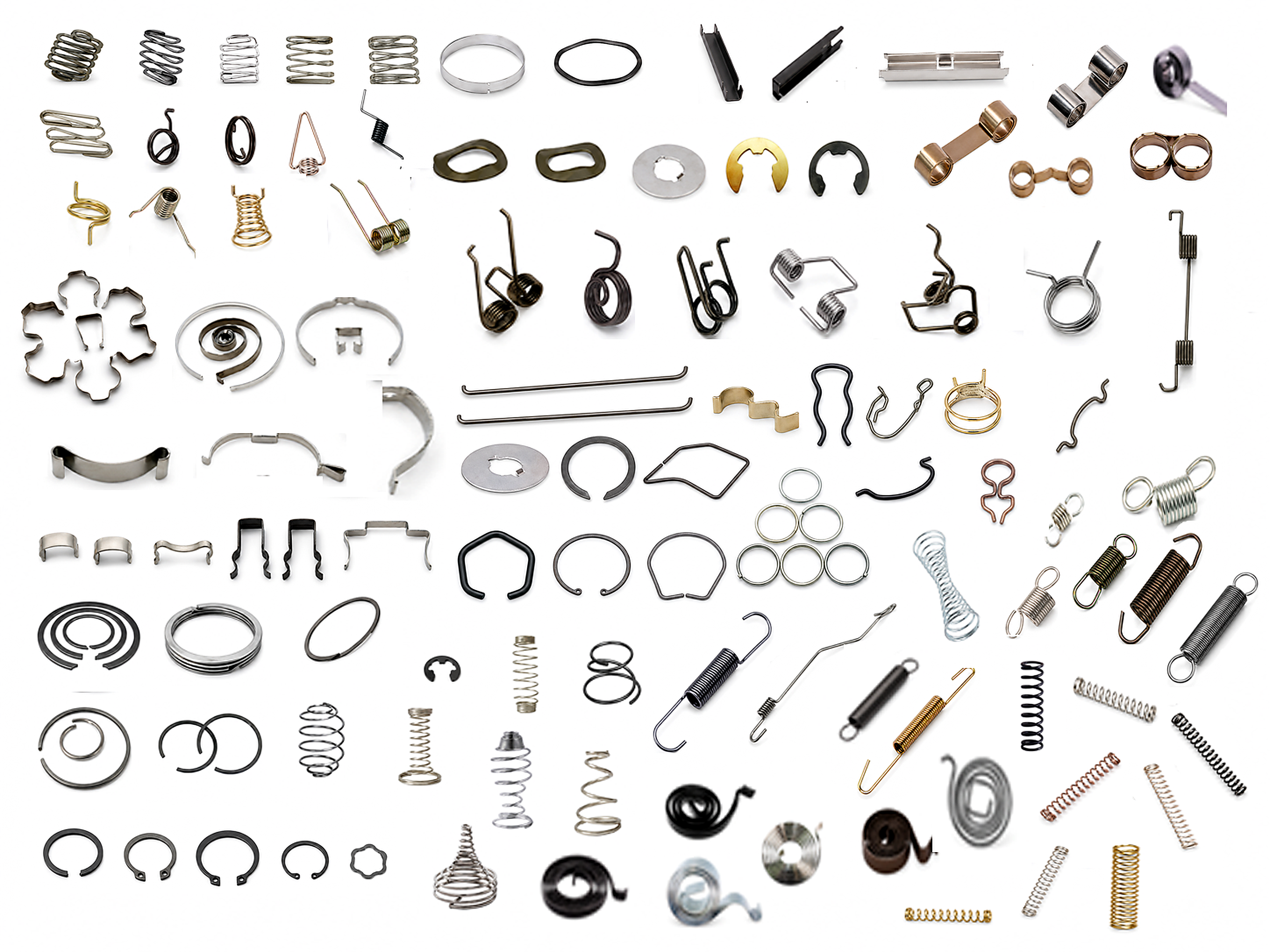 Full range spring product overview including compression, torsion, extension, flat, constant force and retaining springs