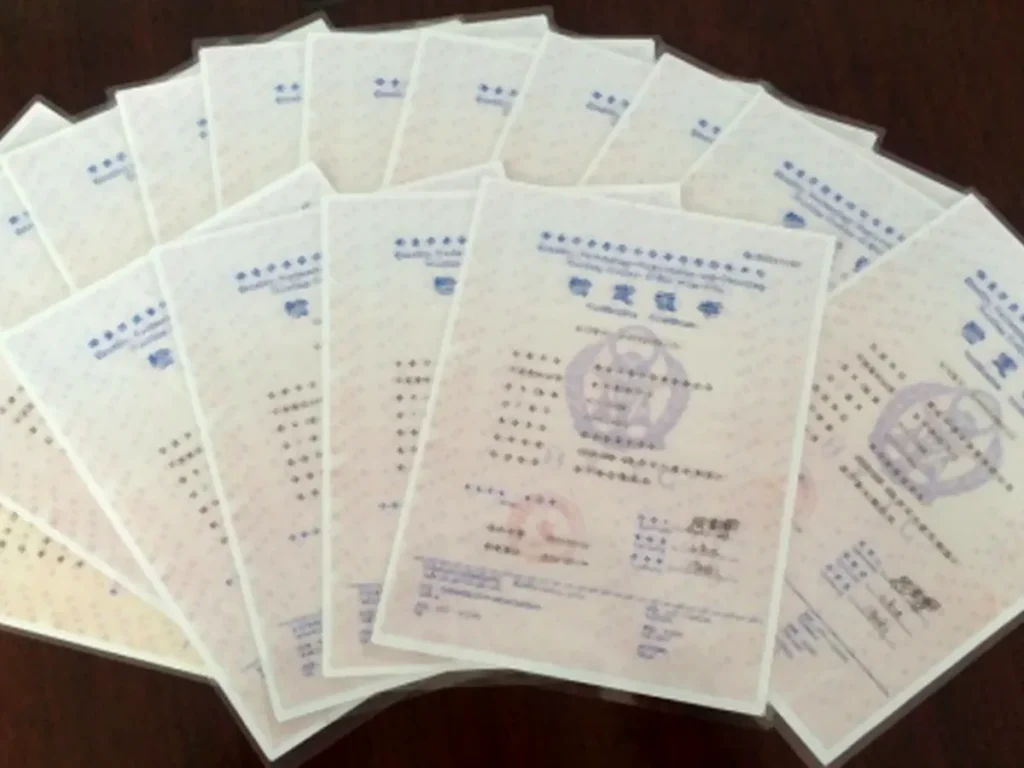 Calibration certificates for testing equipment