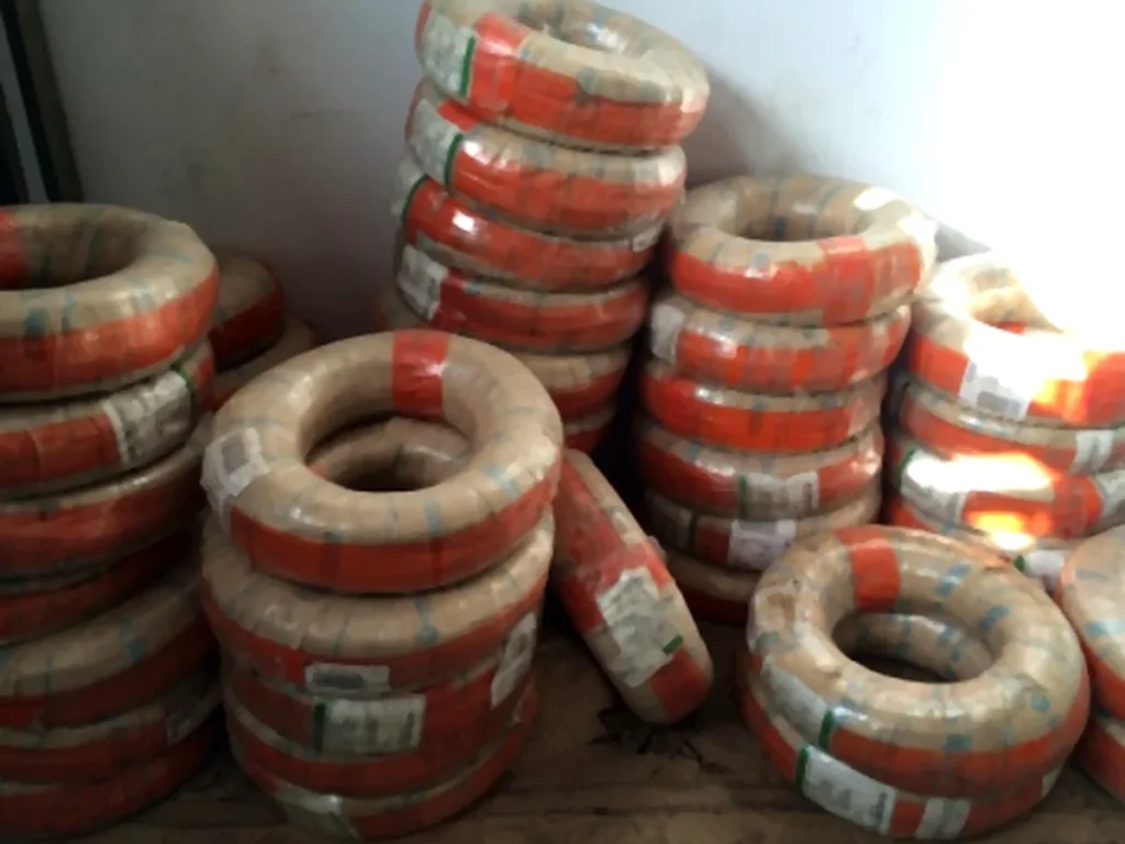 Red-banded wire coils in stock