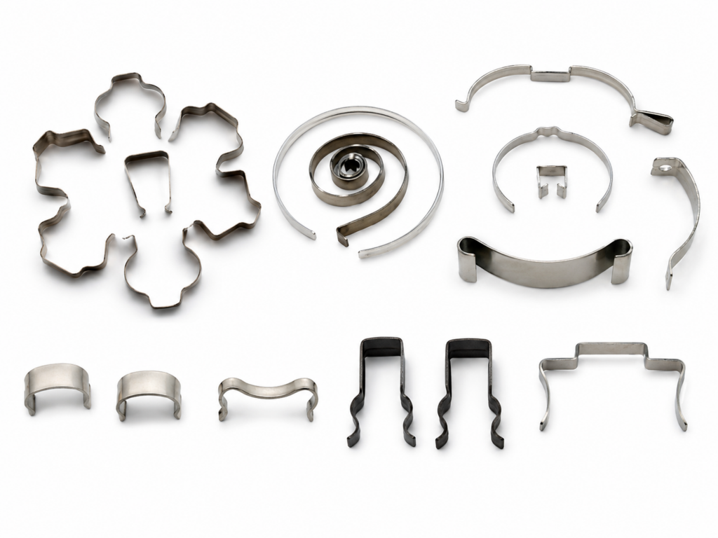 Custom spring washers, elastic shims, and formed spring clips