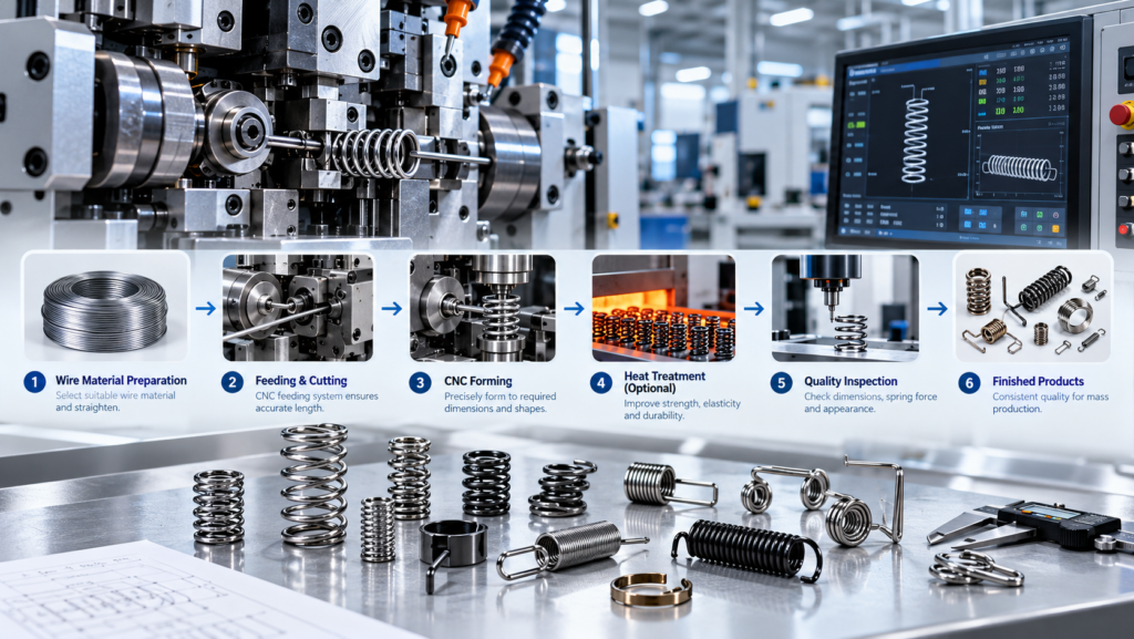 CNC spring forming process from wire preparation to quality inspection