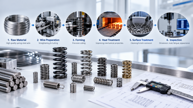 Compression spring production process from raw material to final inspection