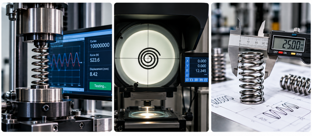 Spring fatigue testing, profile projection, and dimensional inspection